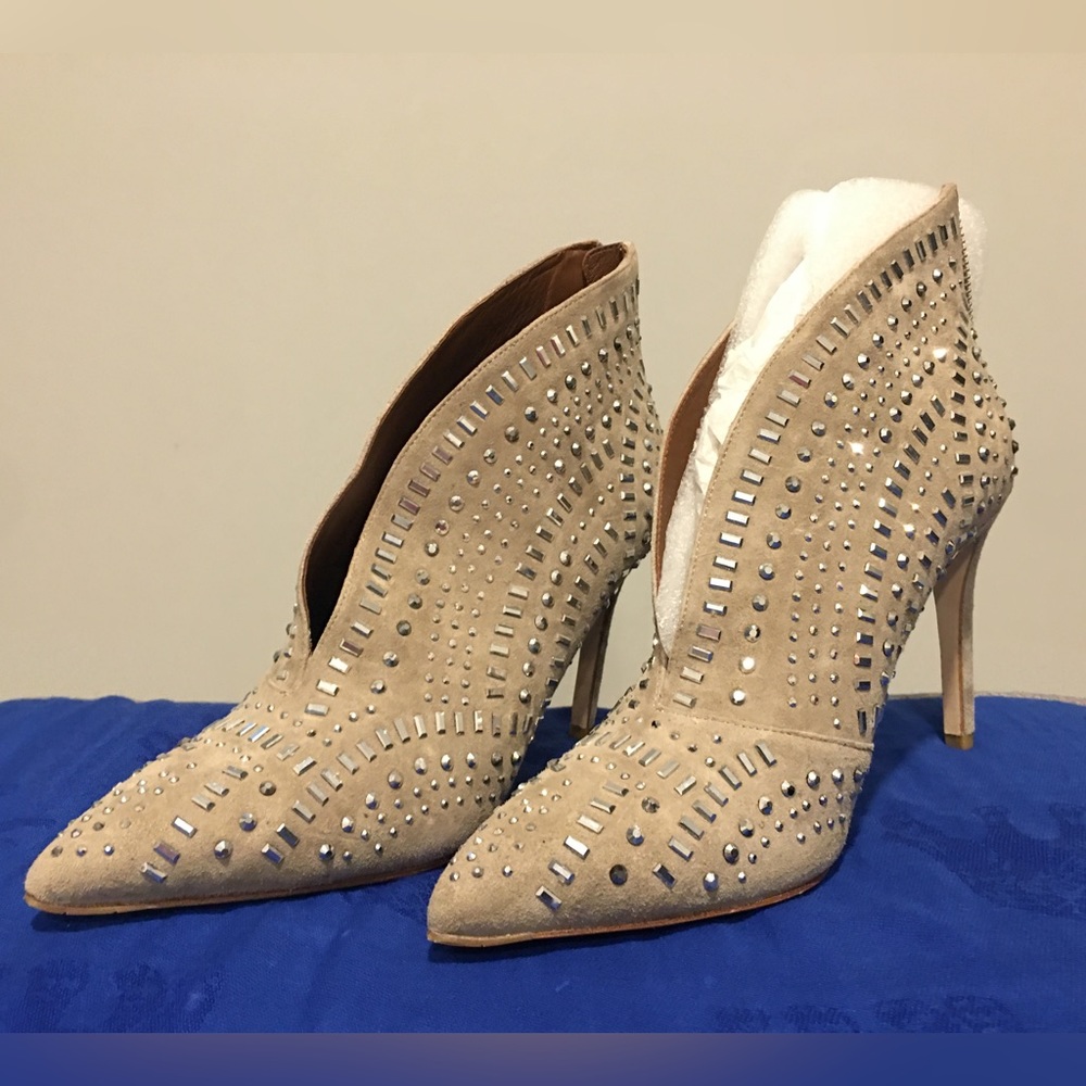Rhinestone beige anklet high heels